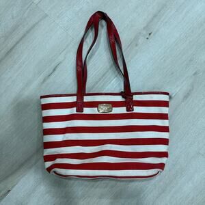 Michael Kors Red and White Striped Canvas Tote Bag Purse